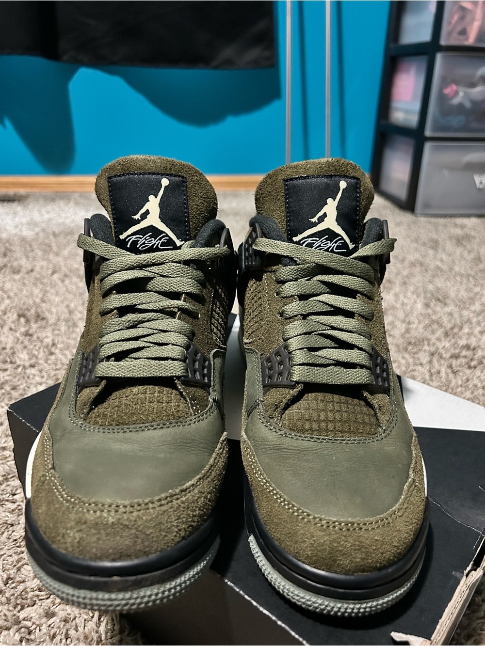 Jordan Men's Olive Green Suede & Leather Sneakers